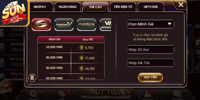 Những điểm cần ghi nhớ để nạp tiền Sunwin hạn chế lỗi